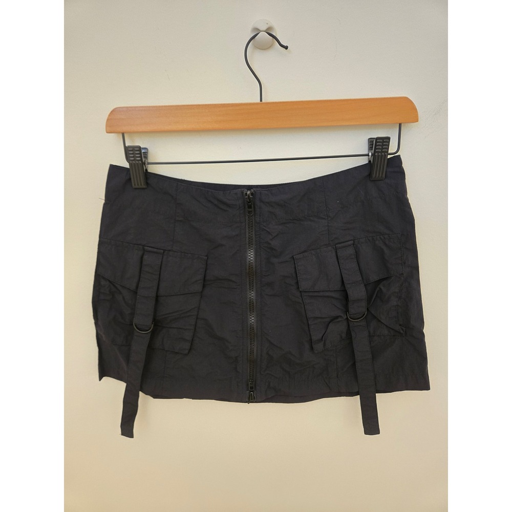 Oak + Fort Black Nylon Cargo Mini Skirt Zipper Front Techwear Size 0 SK-11840-W